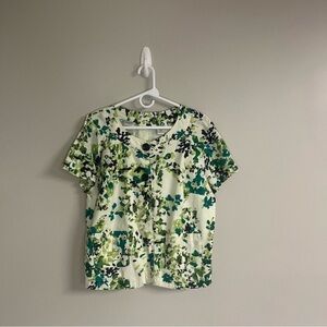 Kim Rogers Women’s Green Blue Ruffled Short Sleeve Blouse Casual